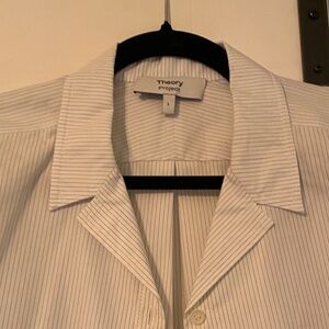Theory White Striped Button Down Shirt